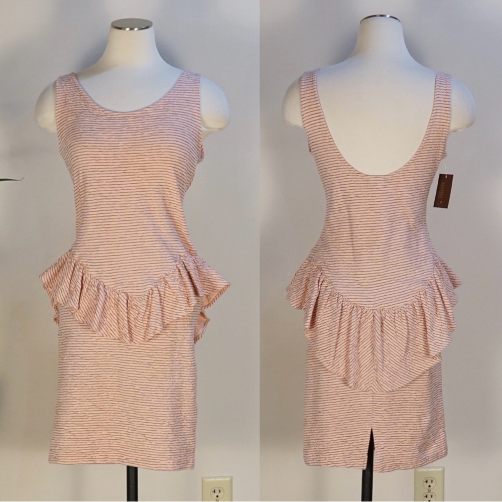 Vintage 80s Easy Access pink striped body con peplum tank dress M